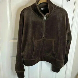 DKNY Sport Ribbed Velour Mock Neck 1/2 Zip Womens Size Medium